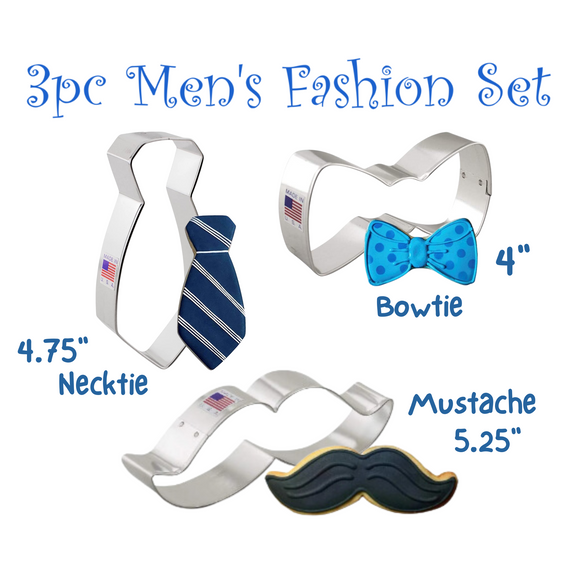 3pc Manly Cookie Cutter Set, Mustache Tie Bowtie  FREE SHiPPiNG Ann Clark