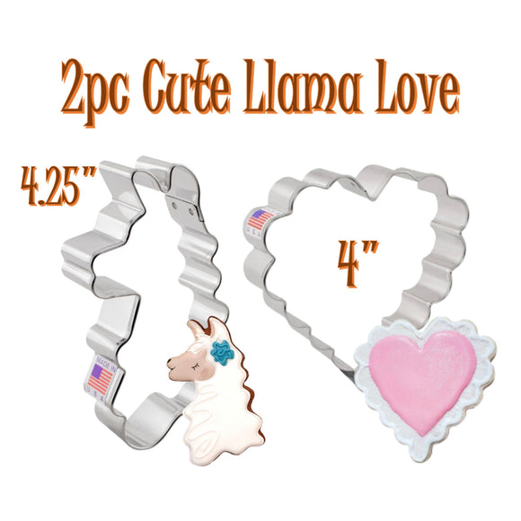 2pc Cute Llama Love Cookie Cutter Set, Ann Clark Llama and Scalloped Heart, FREE SHiPPiNG