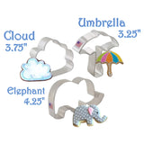 3pc Baby Elephant, Umbrella and Cloud Cookie Cutter Set, Ann Clark