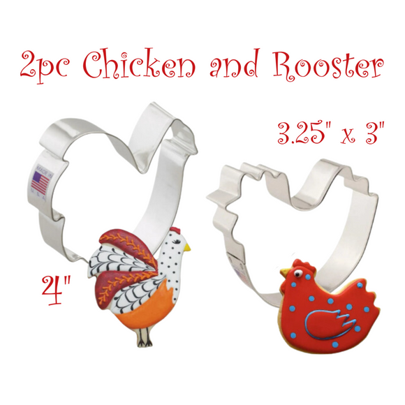 2pc Chicken and Rooster Cookie Cutter Set, Ann Clark