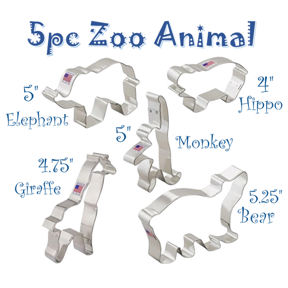 5pc Zoo Animal Cookie Cutter Set, Giraffe Elephant Monkey Hippo Bear, FREE SHiPPiNG Ann Clark