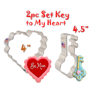 2pc Set Key To My Heart Cookie Cutters, Valentine's Day Heart and Key by Ann Clark