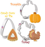 3pc Autumn Cookie Cutter Set, Pumpkin, Turkey, Candy Corn Cookies, Ann Clark