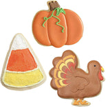 3pc Autumn Cookie Cutter Set, Pumpkin, Turkey, Candy Corn Cookies, Ann Clark