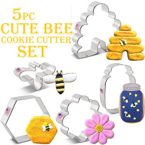 5pc Honey Bee Cookie Cutters, Cute Bee and Beehive Cookie Cutters, Ann Clark FREE SHiPPiNG