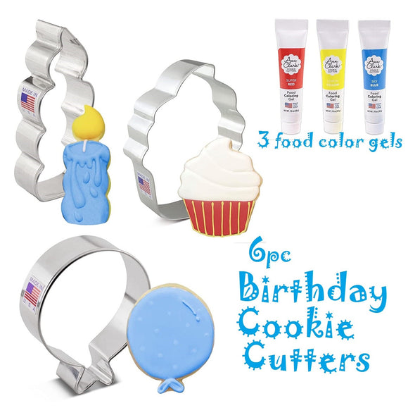 birthday cookie cutter and food coloring set kit