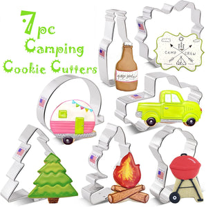 7pc Camping Cookie Cutter Set, Camper Campfire and Pickup Truck Shapes, Ann Clark