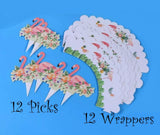 Complete 24pc Tropical Flamingo Cupcake Wrappers and Picks