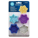 4 Christmas Snowflake Cookie Cutter  and Stamper Set, Winter Snow Baking