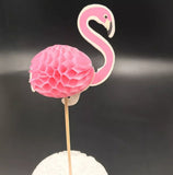 Pink Flamingo Paper Cupcake Cake Picks, Pink Honeycomb Flamingo Cake Decorations