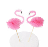 Pink Flamingo Paper Cupcake Cake Picks, Pink Honeycomb Flamingo Cake Decorations