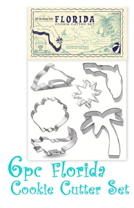 6pc Florida Cookie Cutter Set, Florida, Alligator, Sun, Palm Tree, Dolphin, Shell