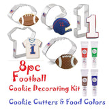 football cookie decorating kit with cookie cutters and food color gel