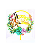 Golden Happy Birthday Cake Topper with Roses, Acrylic Birthday Cake Decoration, FREE USA SHiPPiNG -