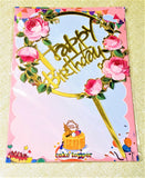 Gold Happy Birthday Cake Topper with Pink Roses, Acrylic Birthday Cake Decoration, FREE USA SHiPPiNG -