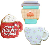 Hot Drinks Cookie Cutter Set, 3pc Latte Coffee Hot Chocolate Tea Cup, Ann Clark