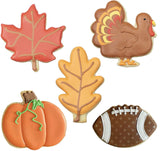 5 pc cookie cutter set includes turkey pumpkin and football