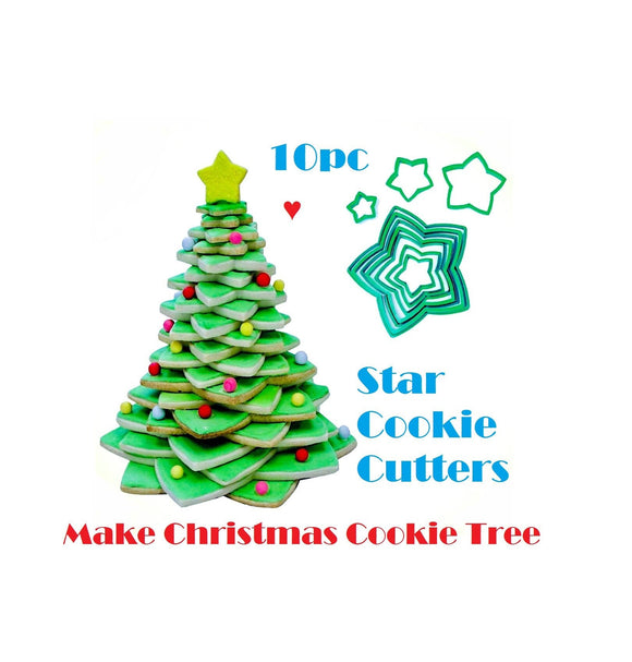 10pc Star Cookie Cutter Set to Make Christmas Tree, Gift Boxed Baking Set