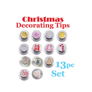 13pc Set of Christmas Icing Tips for Cake Decorating, Extra Large Christmas Piping Nozzles, Pro Cake Decorator Tools