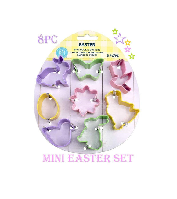 8pc Mini Easter Cookie Cutters, Easter Bunny Egg Chick Tulip Spring Shapes