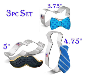 cookie cutter set with mustache, bowtie and neck tie