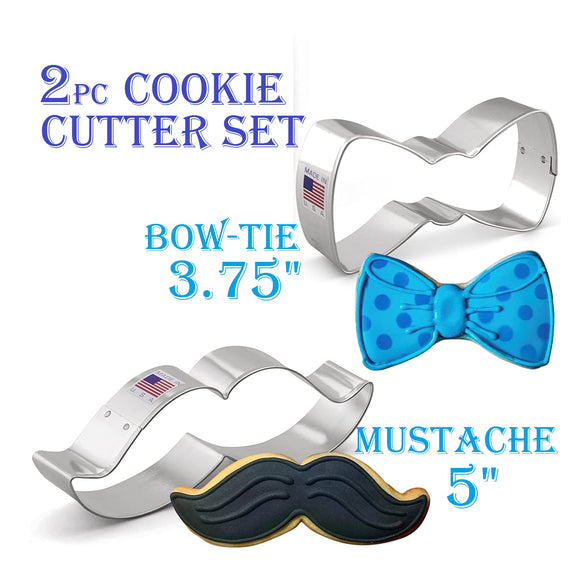 2-Piece Little Man Cookie Cutter Set, Bow Tie and Mustache, Ann Clark