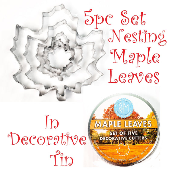 nesting maple leaf cookie cutters in storage tin