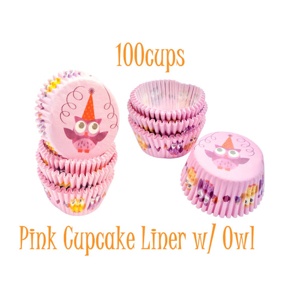 Cute Birthday Owl on Pink Cupcake Paper Liners, Standard Paper Cups for Muffins and Baking