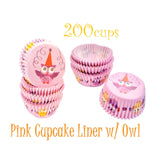 Cute Birthday Owl on Pink Cupcake Paper Liners, Standard Paper Cups for Muffins and Baking