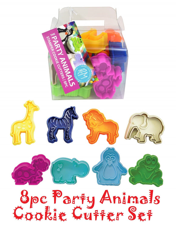 8pc zoo animals cookie cutters with stamps