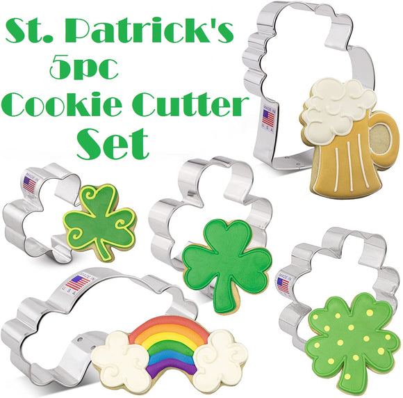 5pc St Patrick's Day Cookie Cutter Set, Shamrock Beer Rainbow and Pot of Gold, Ann Clark FREE SHiPPiNG