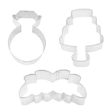 3pc Wedding Cookie Cutter Carded Set, Ring Cake and Eucalyptus Florals